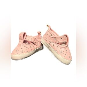 Newborn pink shoes with silver hearts 0-3 months First Steps brand.